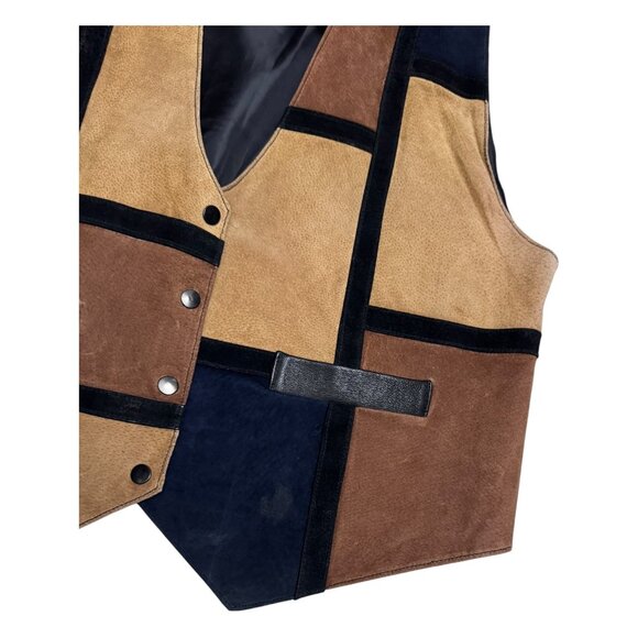 VINTAGE LEARSI Genuine Leather 90s Suede Patchwork Brown Casual Vest Womens 2X - Picture 5 of 5